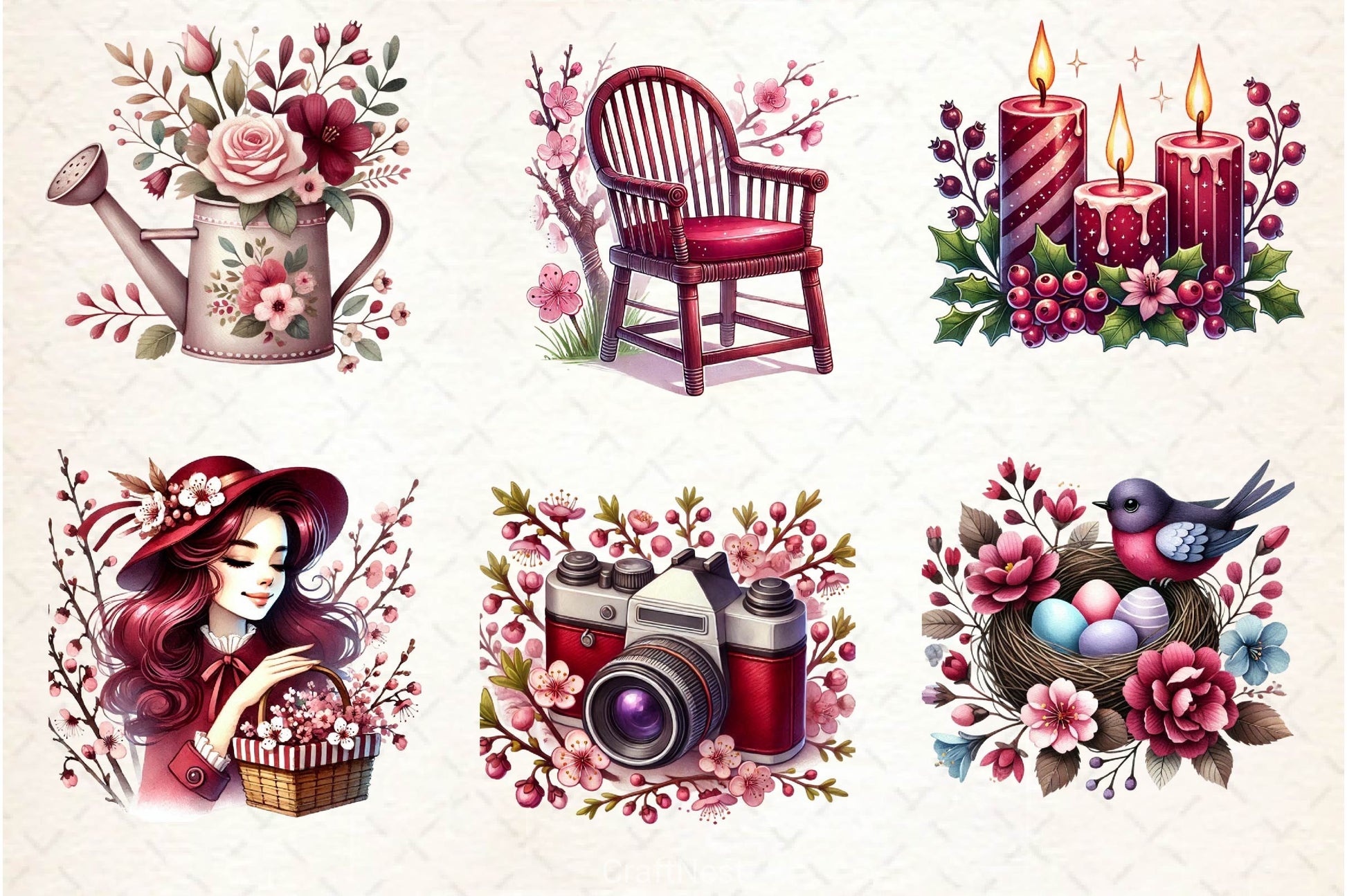 Burgundy Spring Clipart Bundle 7 - CraftNest - Digital Crafting and Art