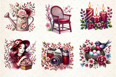 Burgundy Spring Clipart Bundle 7 - CraftNest - Digital Crafting and Art