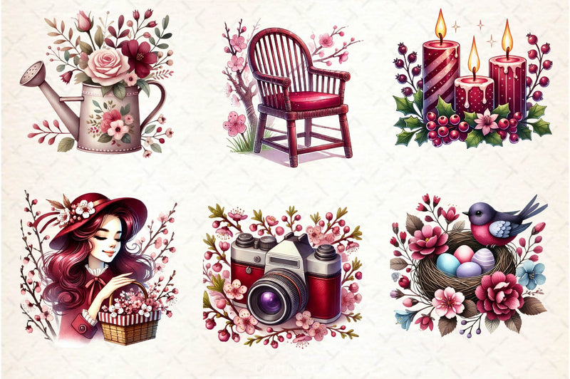 Burgundy Spring Clipart Bundle 7 - CraftNest - Digital Crafting and Art