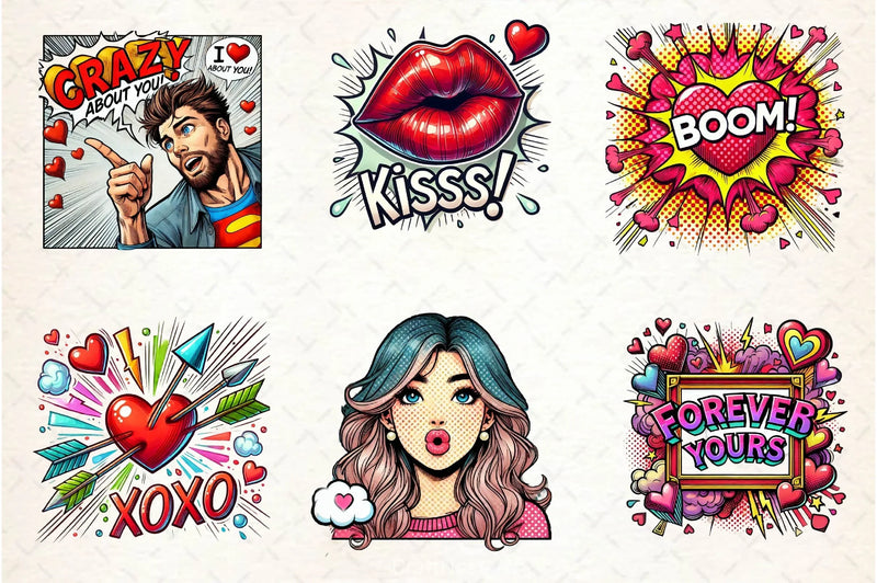 Pop Art Valentines Day Clipart Bundle 2 - CraftNest - Digital Crafting and Art