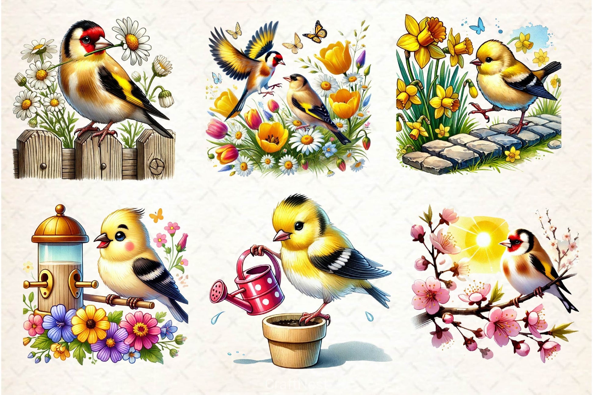 Spring Goldfinch Bird Clipart Bundle 2 - CraftNest - Digital Crafting and Art