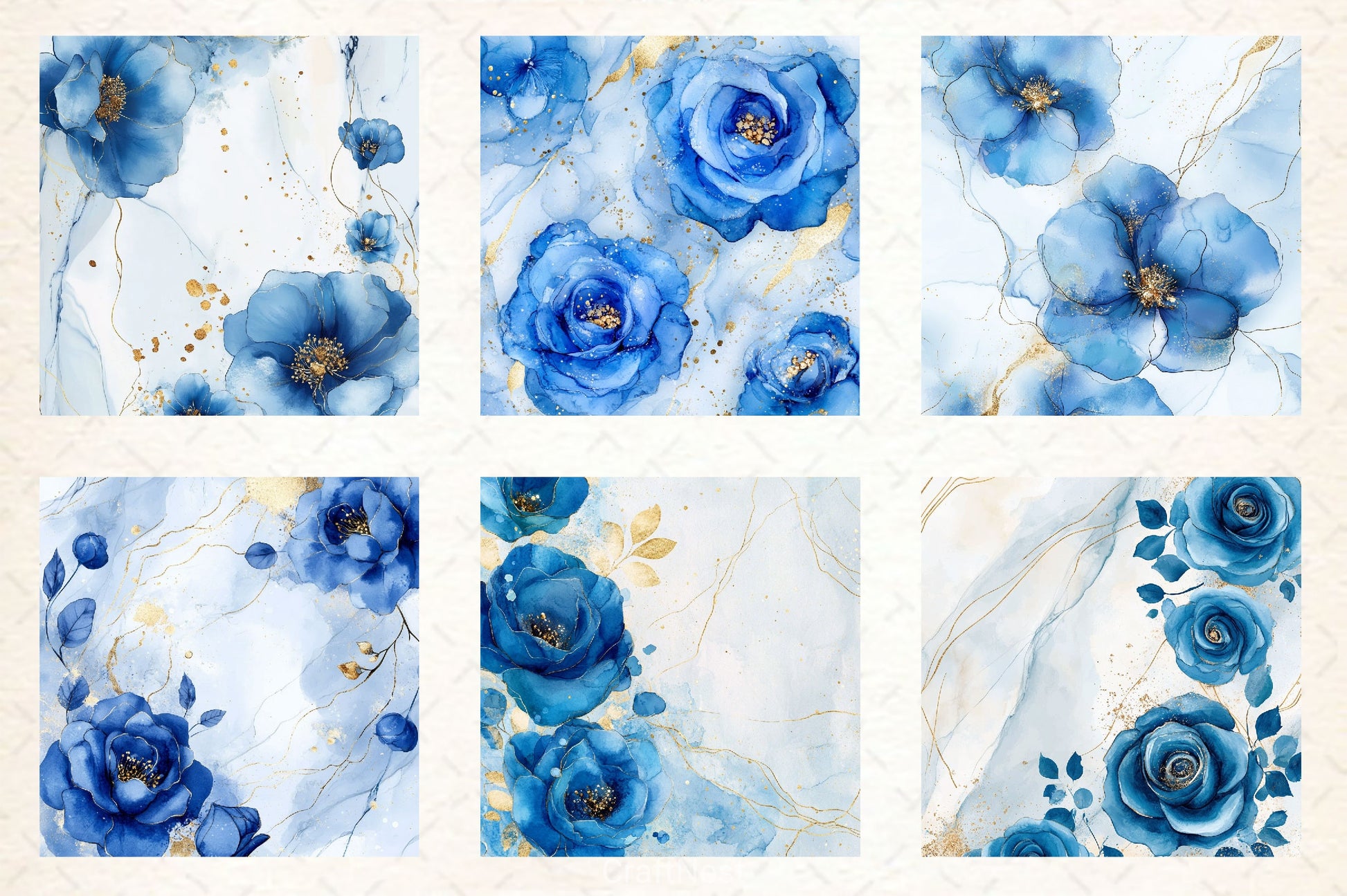 Blue Ink Flowers Digital Paper 4 - CraftNest - Digital Crafting and Art