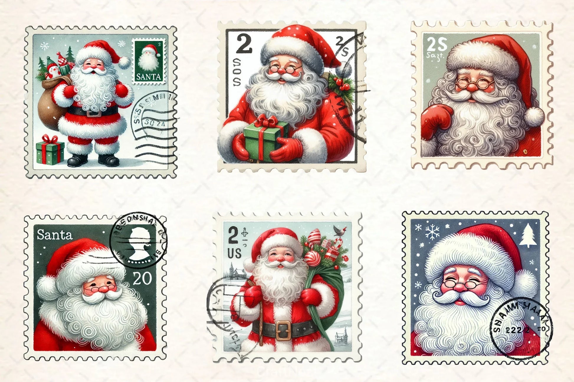 Postage Stamp Santa Claus Clipart Bundle 2 - CraftNest - Digital Crafting and Art