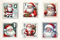 Postage Stamp Santa Claus Clipart Bundle 2 - CraftNest - Digital Crafting and Art