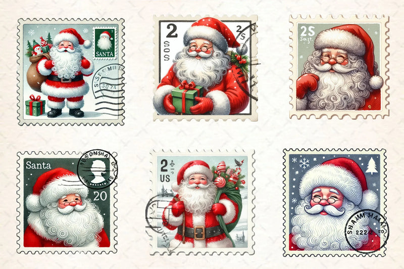 Postage Stamp Santa Claus Clipart Bundle 2 - CraftNest - Digital Crafting and Art