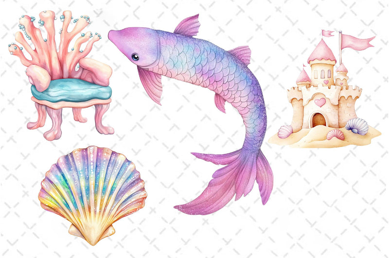 Little Mermaid Under The Sea Clipart Bundle 2 - CraftNest - Digital Crafting and Art