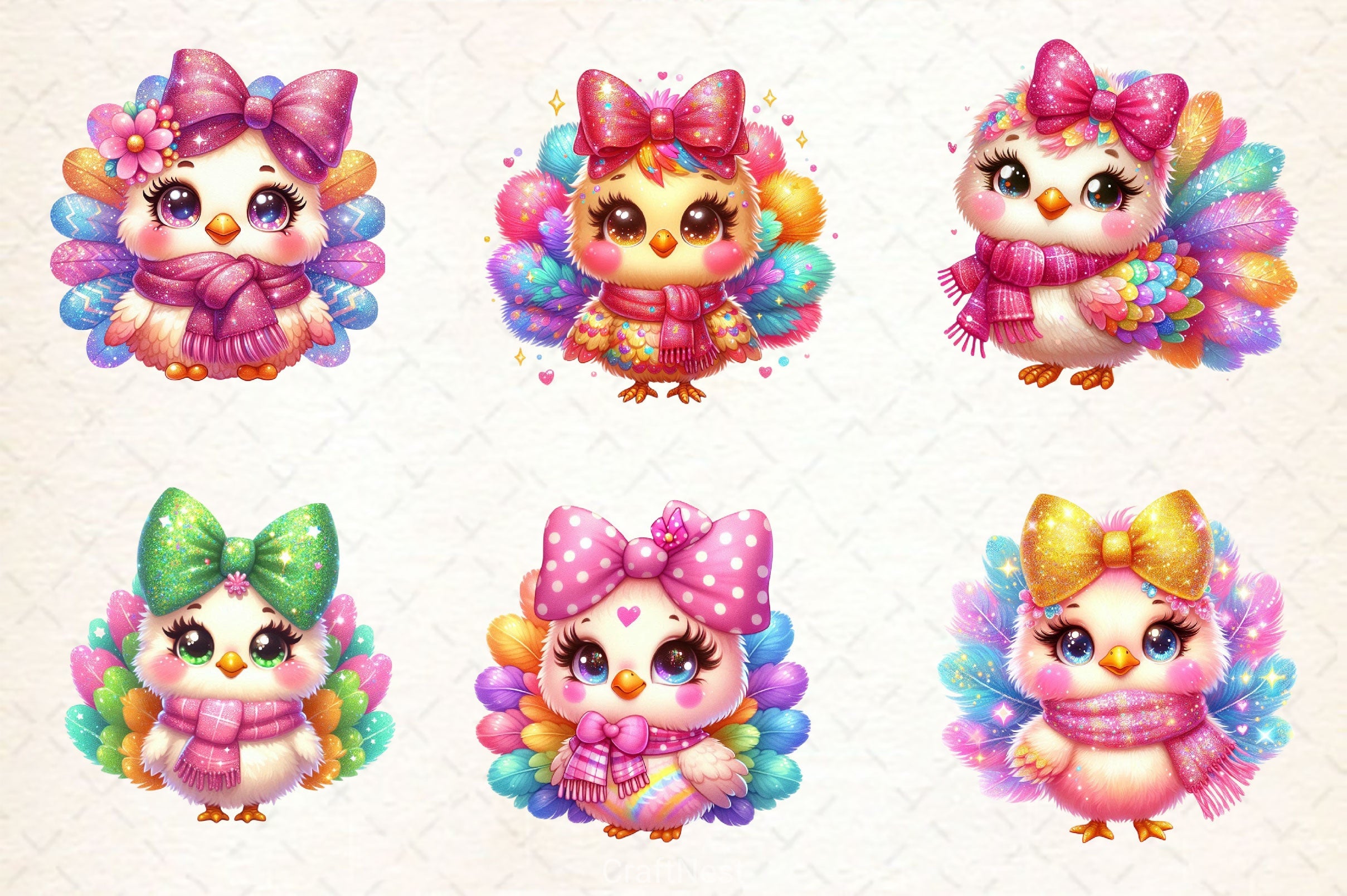 Colorful Coquette Glitter Turkey Clipart Bundle - CraftNest - Digital Crafting and Art