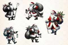 Black And White Santa Clipart Bundle 2 - CraftNest - Digital Crafting and Art