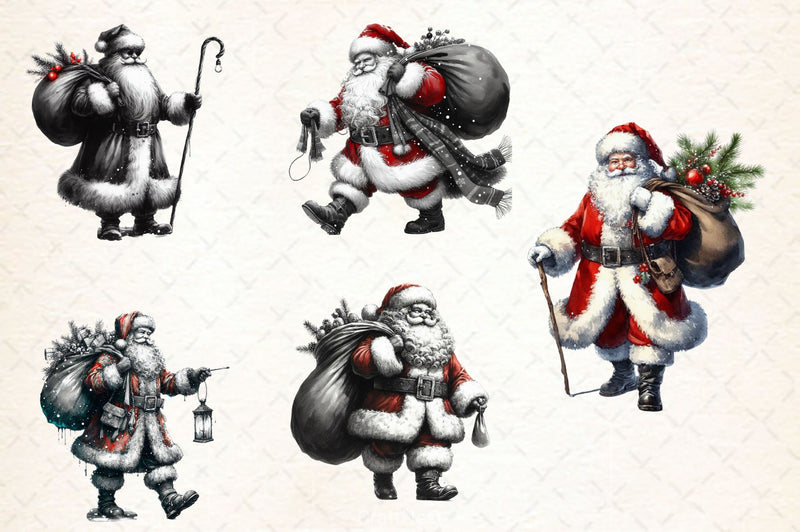 Black And White Santa Clipart Bundle 2 - CraftNest - Digital Crafting and Art