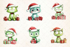 Christmas Green Cat Clipart Bundle - CraftNest - Digital Crafting and Art