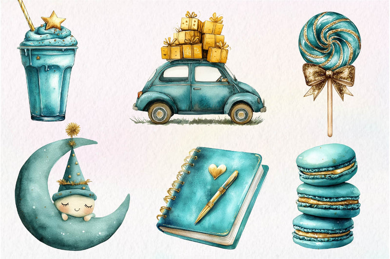 Teal Birthday Clipart Bundle - CraftNest - Digital Crafting and Art