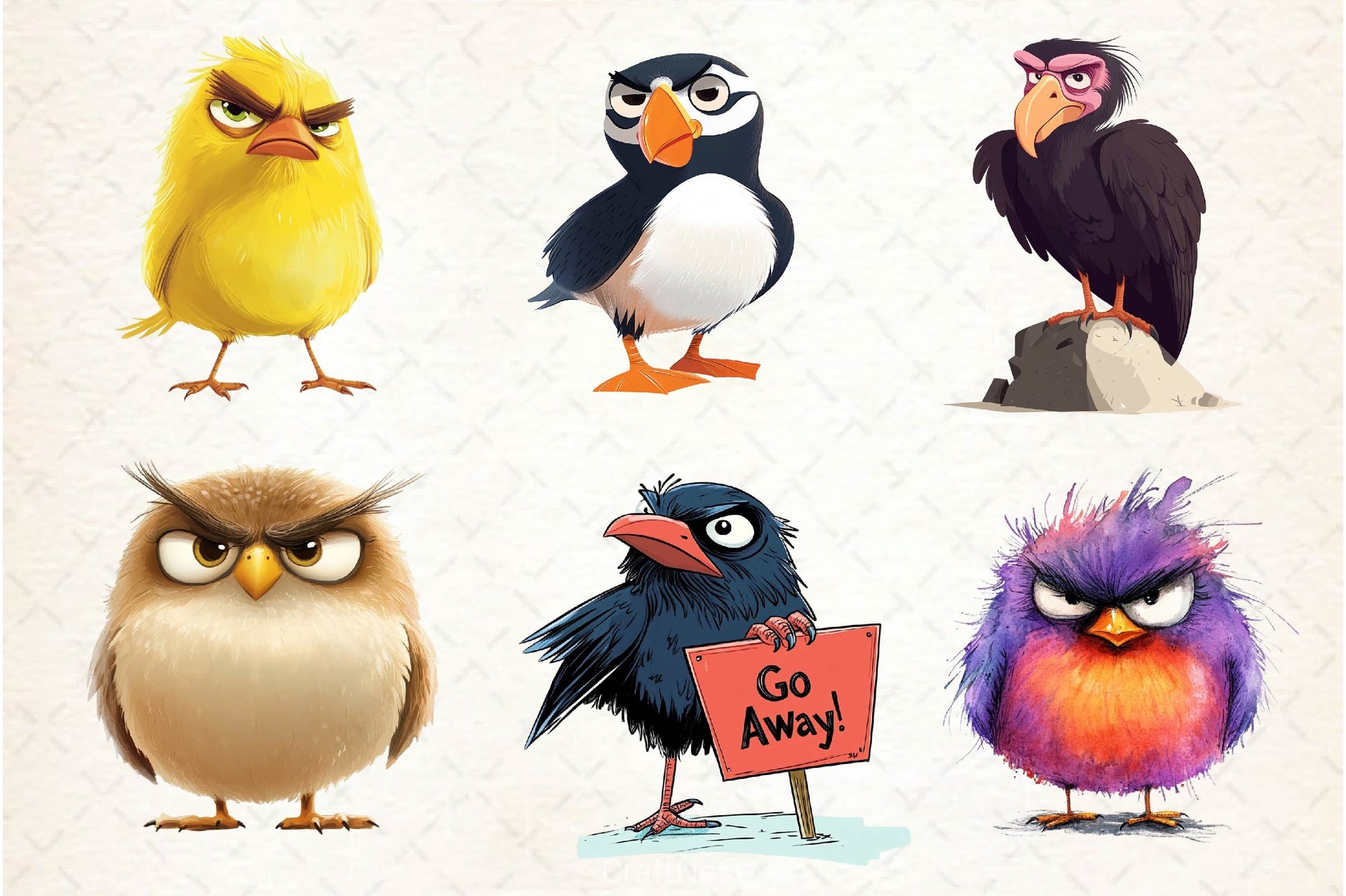 Funny Grumpy Birds Clipart Bundle - CraftNest - Digital Crafting and Art
