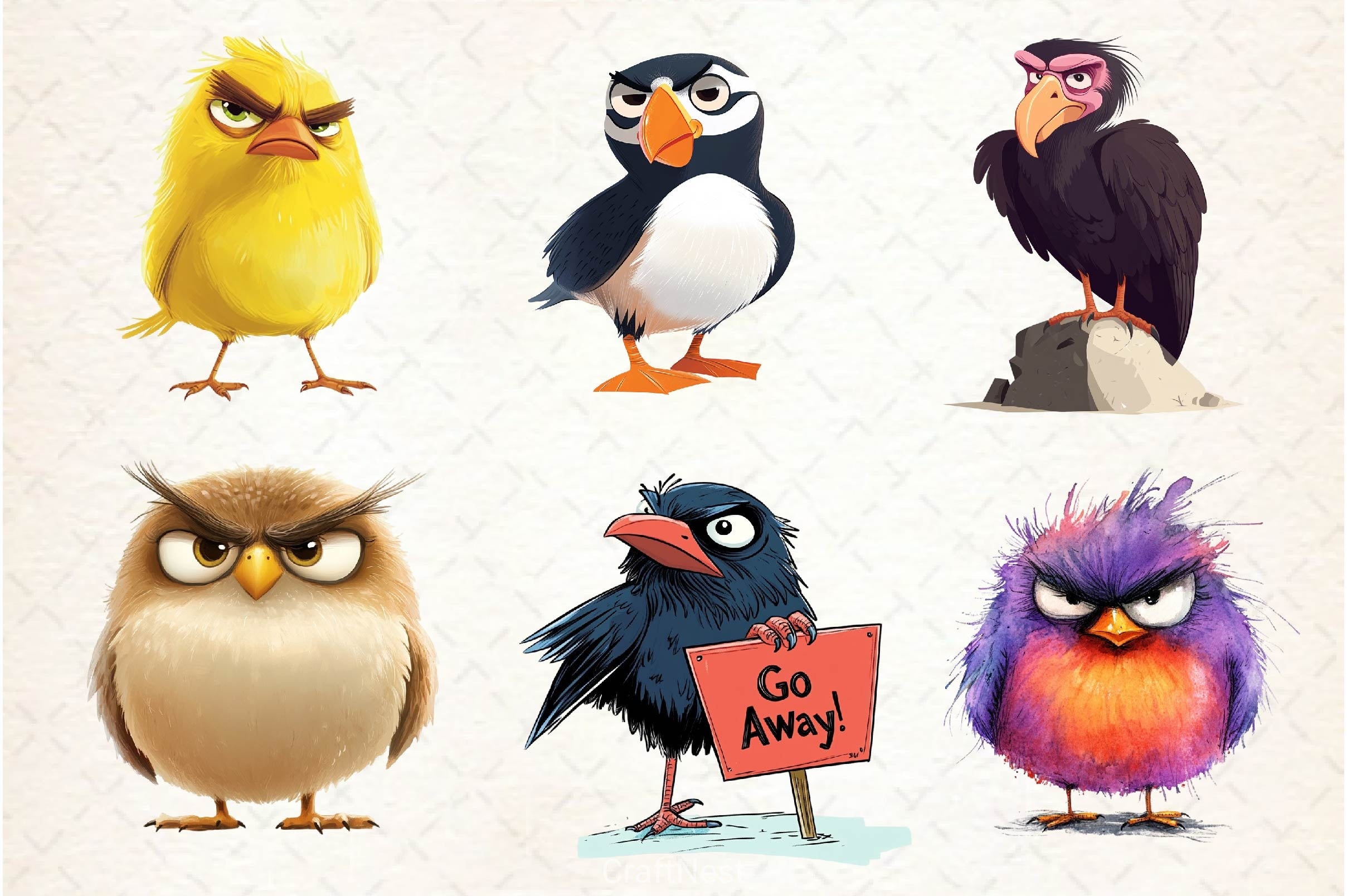 Funny Grumpy Birds Clipart Bundle - CraftNest - Digital Crafting and Art