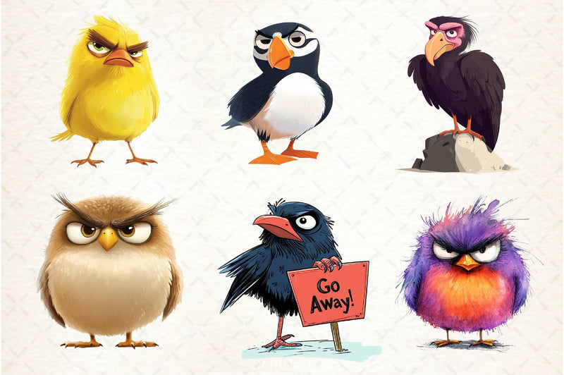 Funny Grumpy Birds Clipart Bundle - CraftNest - Digital Crafting and Art