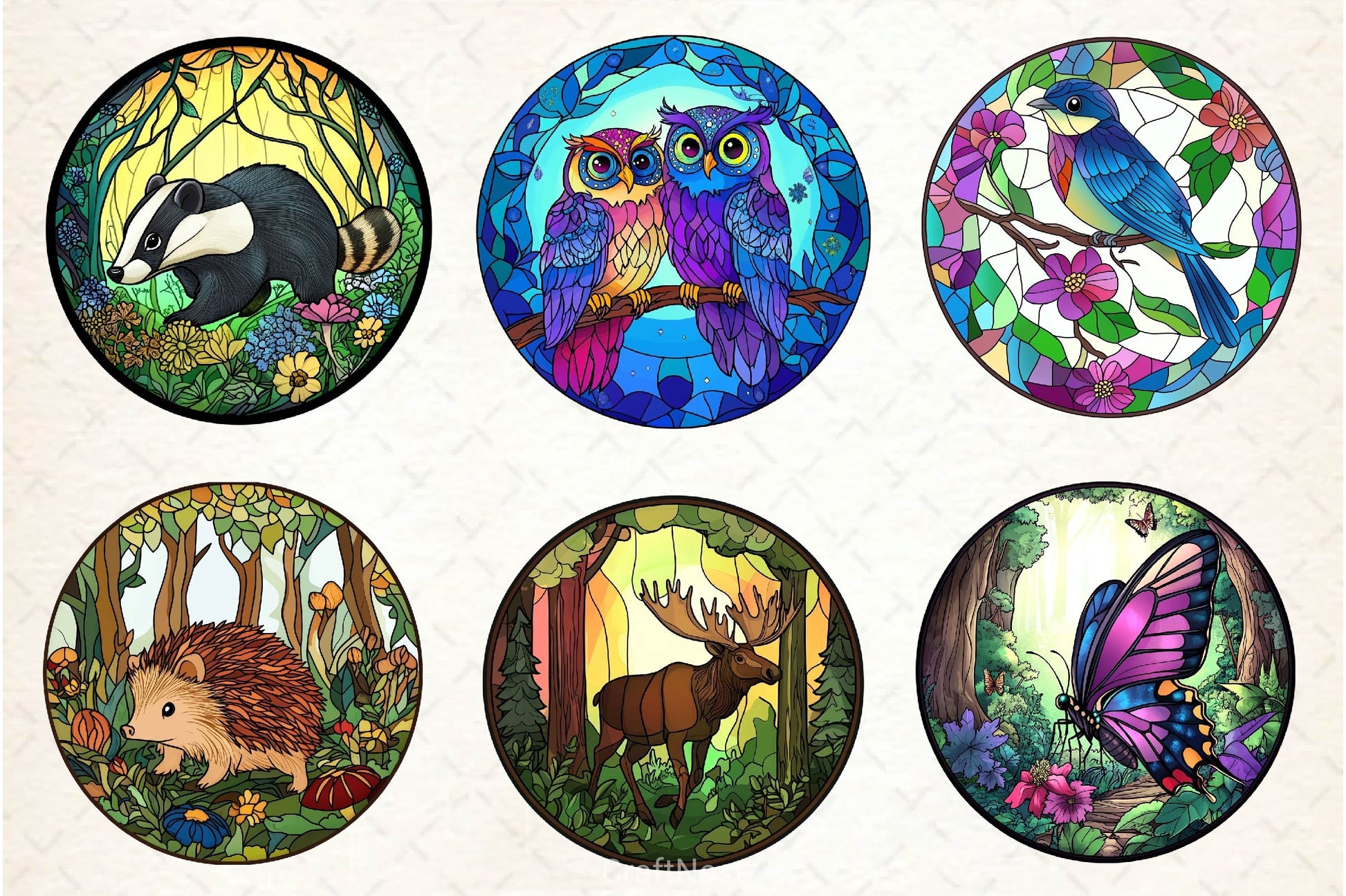 Round Stained Glass Forest Animals Clipart Bundle 2 - CraftNest - Digital Crafting and Art