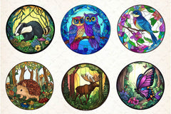 Round Stained Glass Forest Animals Clipart Bundle 2 - CraftNest - Digital Crafting and Art