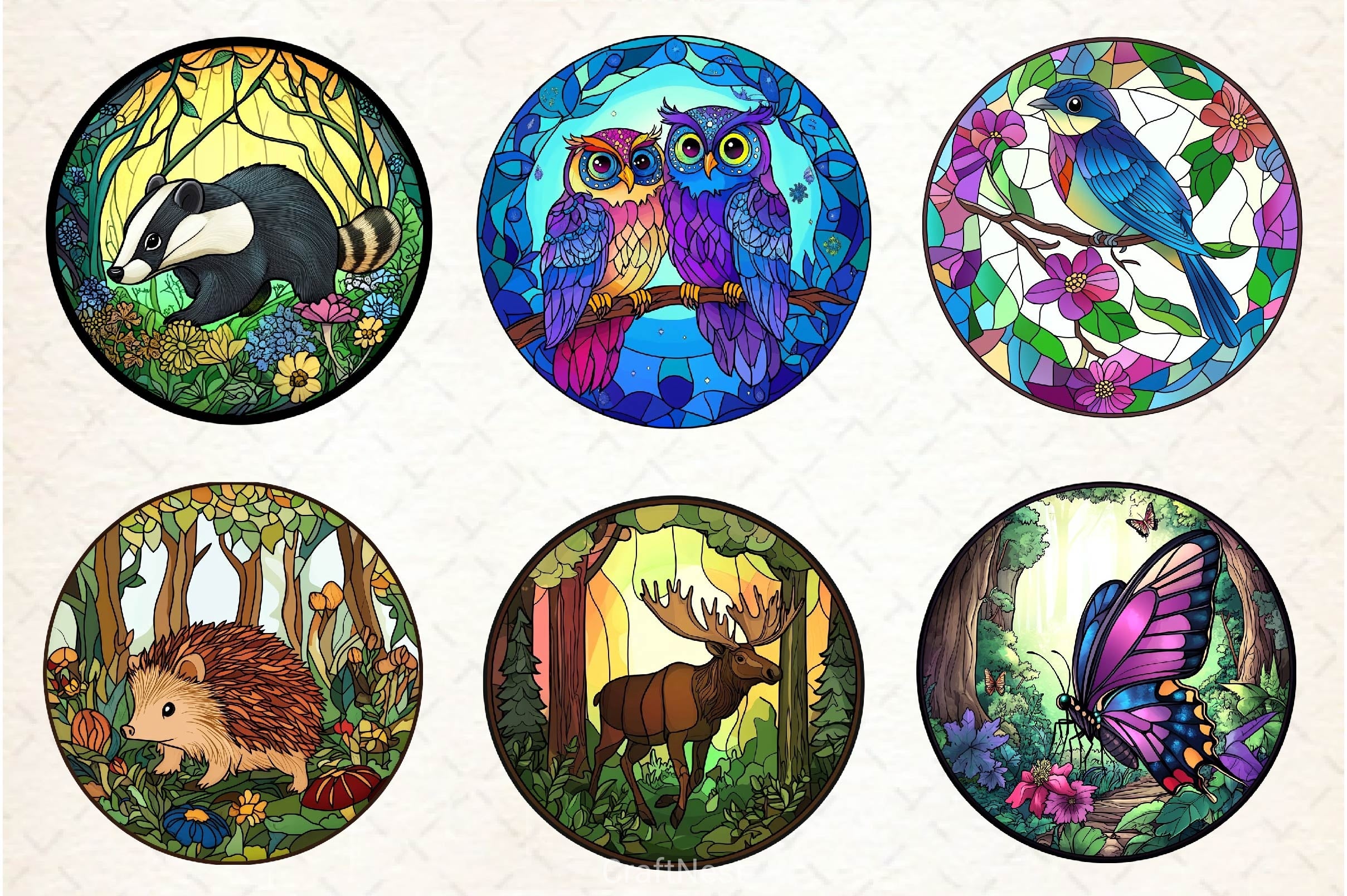 Round Stained Glass Forest Animals Clipart Bundle 2 - CraftNest - Digital Crafting and Art