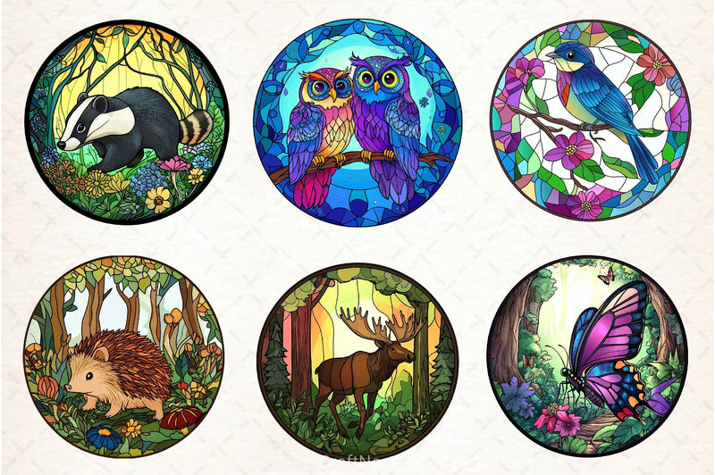 Round Stained Glass Forest Animals Clipart Bundle 2 - CraftNest - Digital Crafting and Art