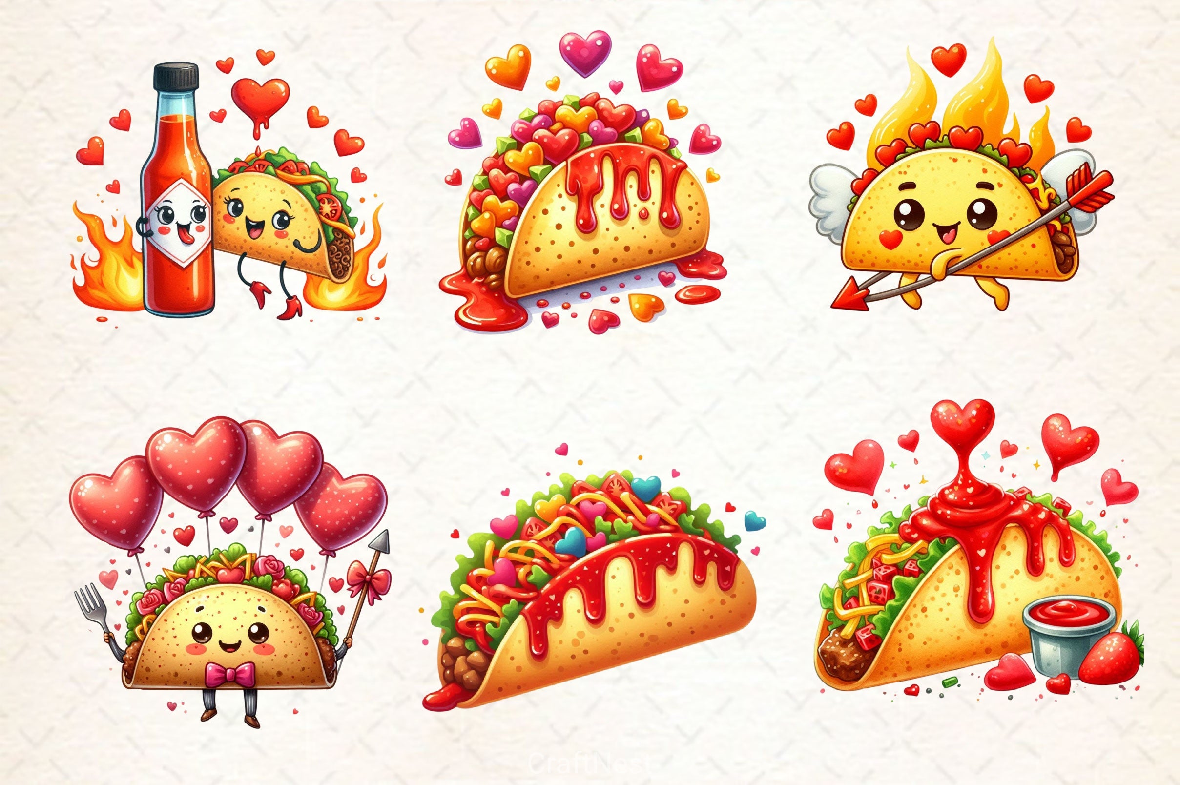 Valentine Tacos Clipart Bundle 4 - CraftNest - Digital Crafting and Art
