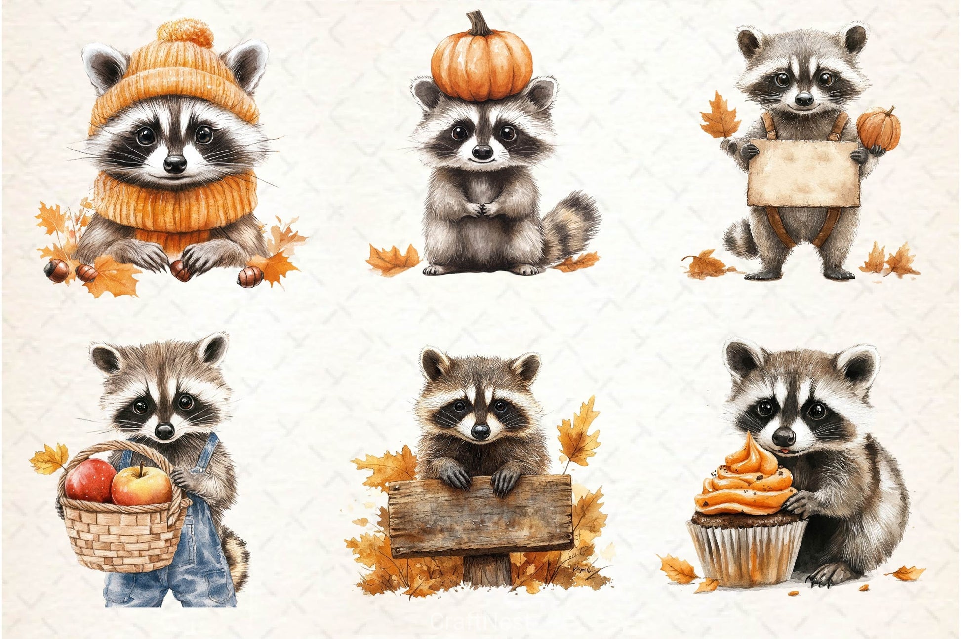 Autumn Raccoons Clipart Bundle 3 - CraftNest - Digital Crafting and Art