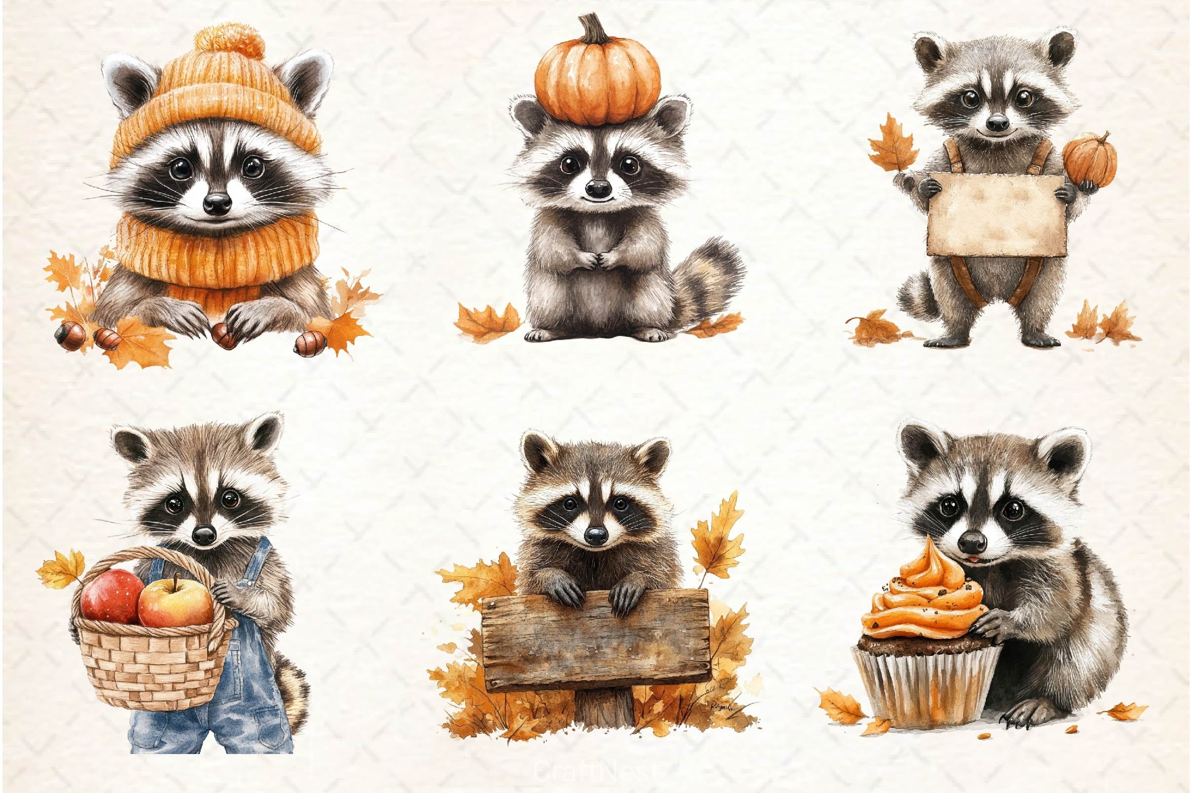 Autumn Raccoons Clipart Bundle 3 - CraftNest - Digital Crafting and Art