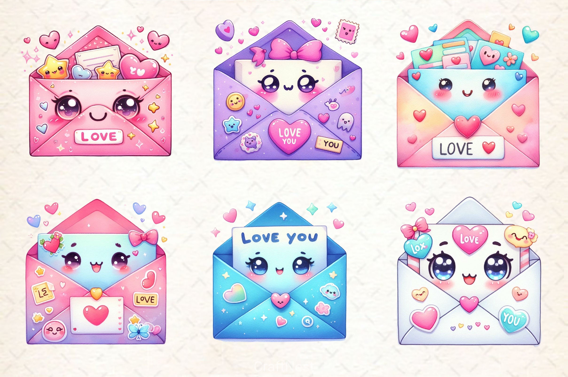 Kawaii Valentine Envelope Clipart Bundle 2 - CraftNest - Digital Crafting and Art