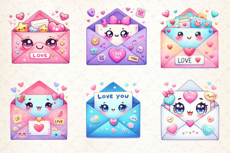 Kawaii Valentine Envelope Clipart Bundle 2 - CraftNest - Digital Crafting and Art