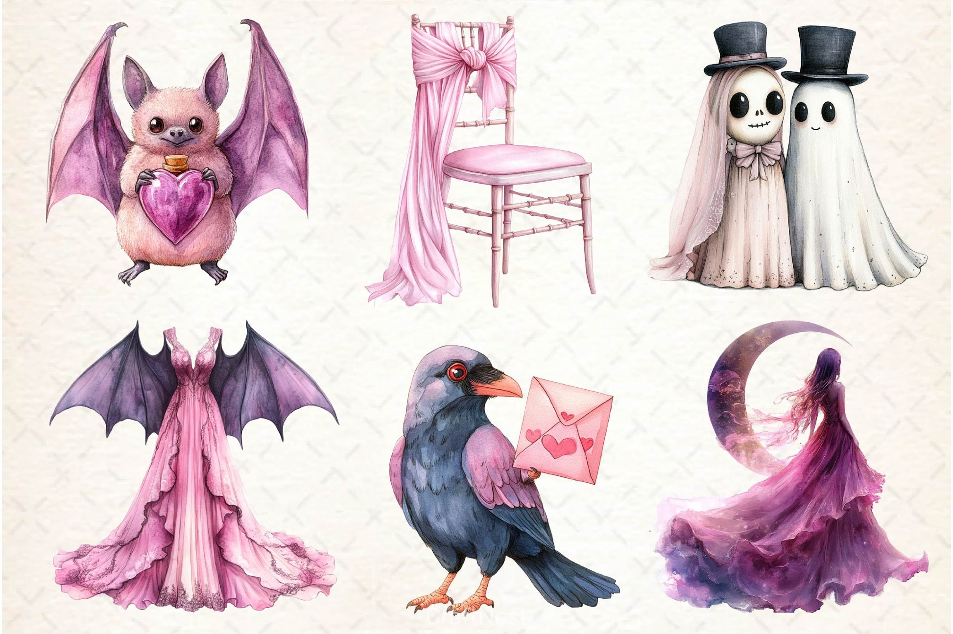 Pink Halloween Witch Wedding Clipart Bundle - CraftNest - Digital Crafting and Art