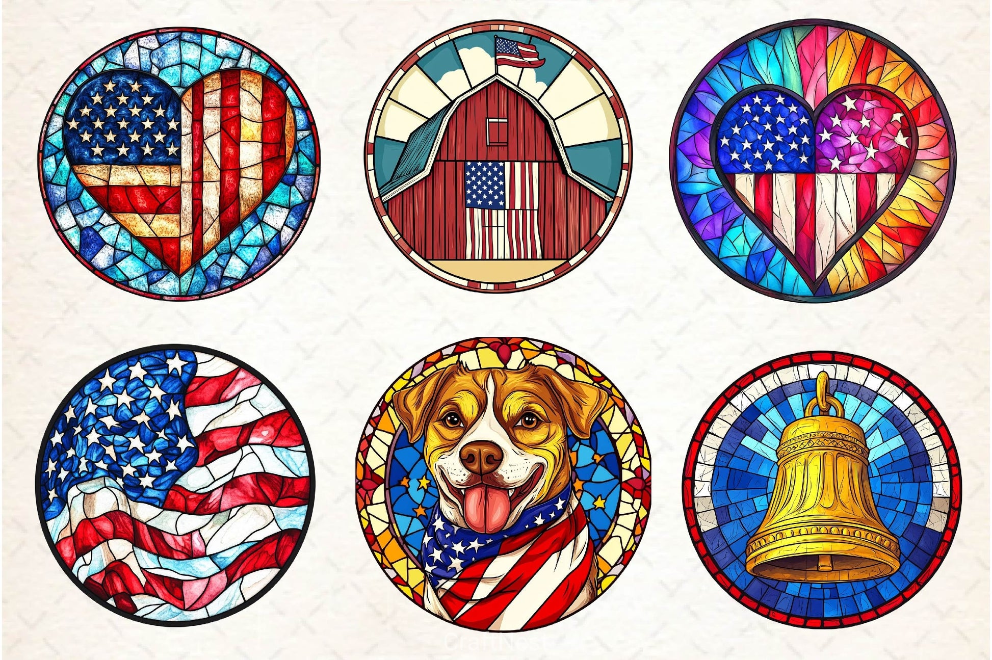 Round Stained Glass 4th Of July Clipart Bundle 3 - CraftNest - Digital Crafting and Art