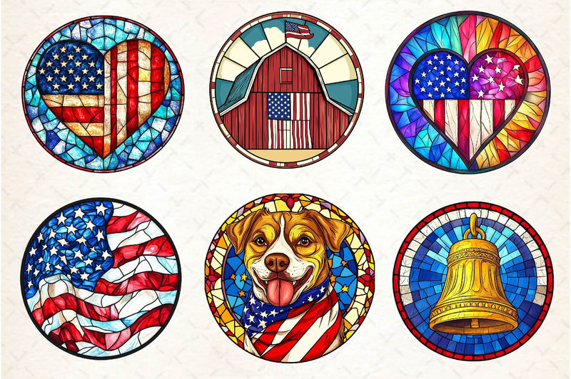 Round Stained Glass 4th Of July Clipart Bundle 3 - CraftNest - Digital Crafting and Art