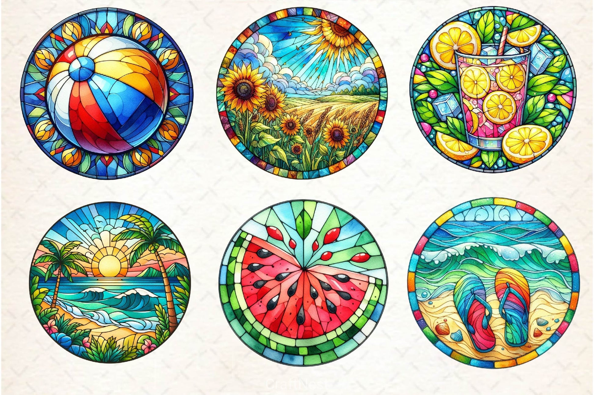 Round Stained Glass Summer Clipart Bundle 6 - CraftNest - Digital Crafting and Art