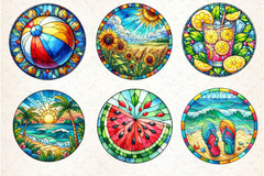 Round Stained Glass Summer Clipart Bundle 6 - CraftNest - Digital Crafting and Art