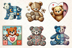 Patchwork Valentine's Day Teddy Bear Clipart Bundle - CraftNest - Digital Crafting and Art