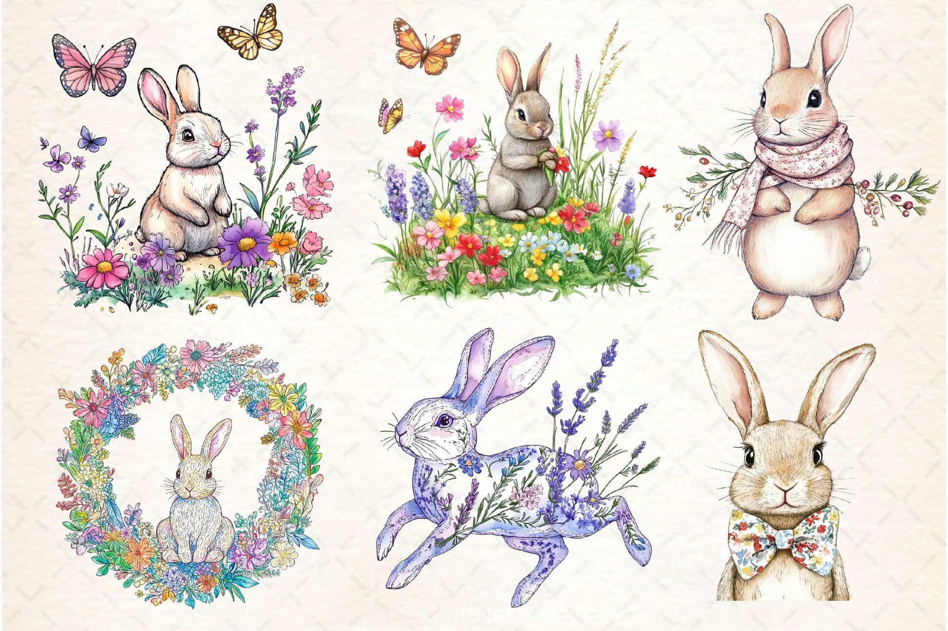 Floral Bunny Embroidery Clipart Bundle - CraftNest - Digital Crafting and Art