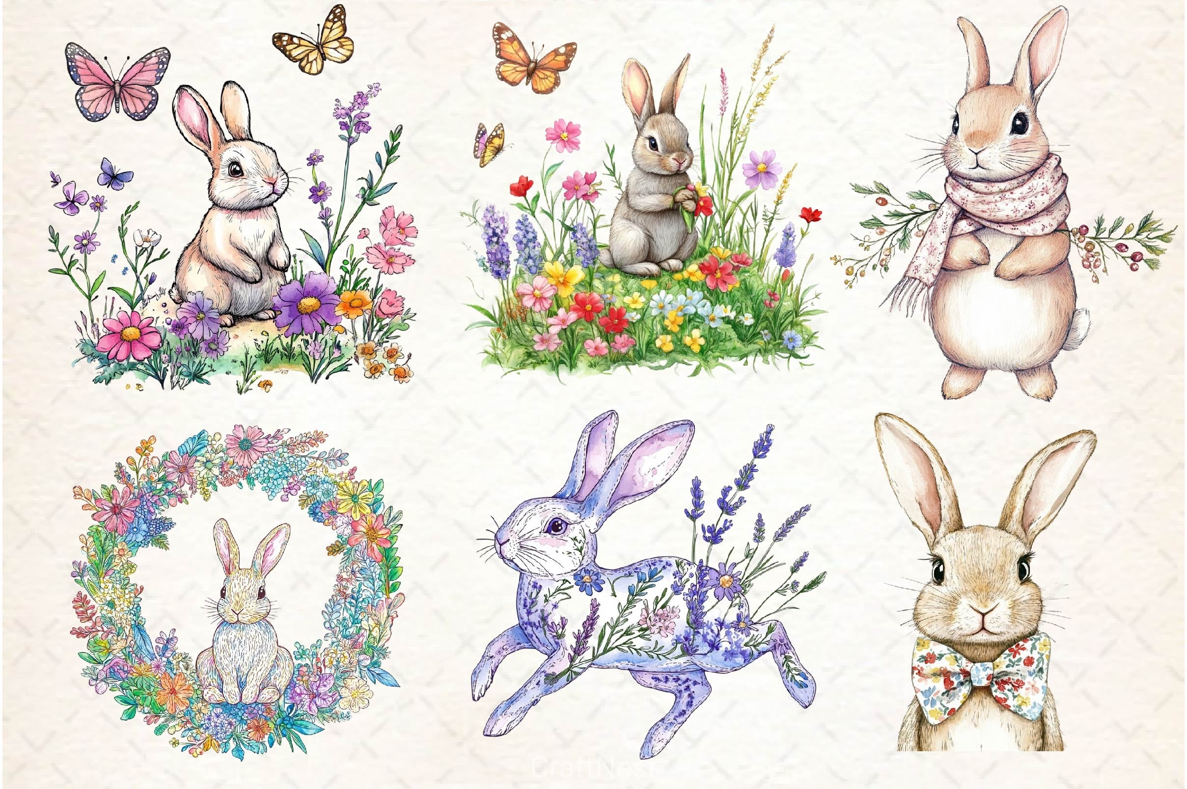 Floral Bunny Embroidery Clipart Bundle - CraftNest - Digital Crafting and Art