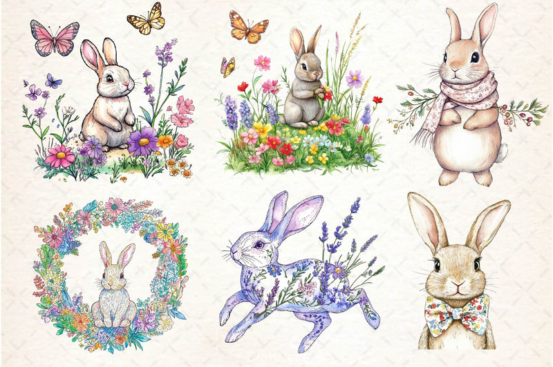 Floral Bunny Embroidery Clipart Bundle - CraftNest - Digital Crafting and Art