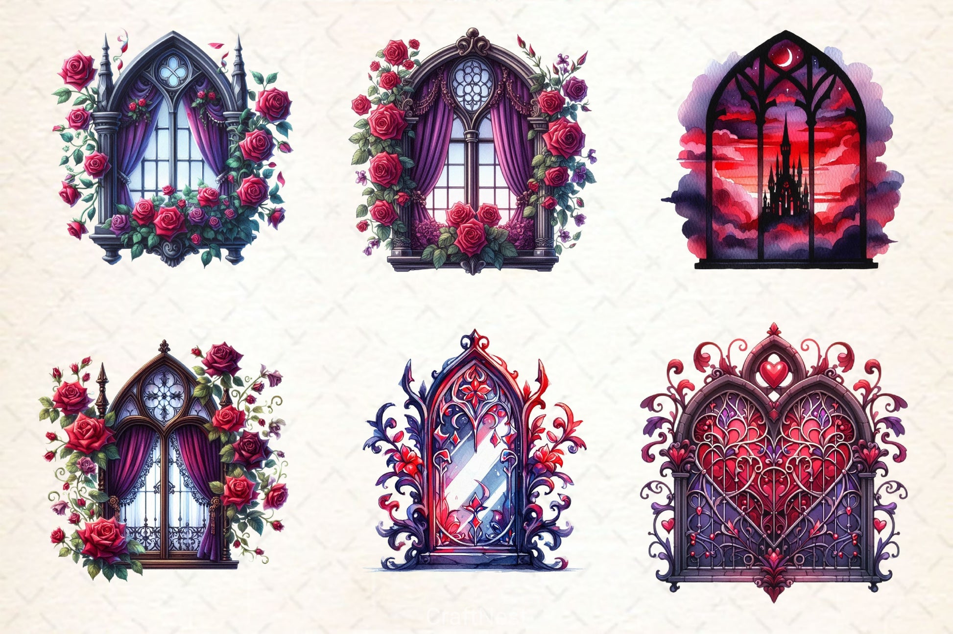 Valentine Gothic Windows Clipart Bundle 2 - CraftNest - Digital Crafting and Art