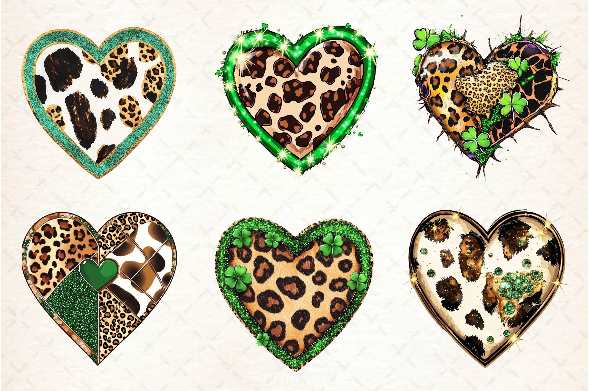 Patricks Leopard Cowhide Hearts Clipart Bundle - CraftNest - Digital Crafting and Art