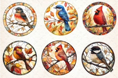Fall Stained Glass Birds Clipart Bundle - CraftNest - Digital Crafting and Art
