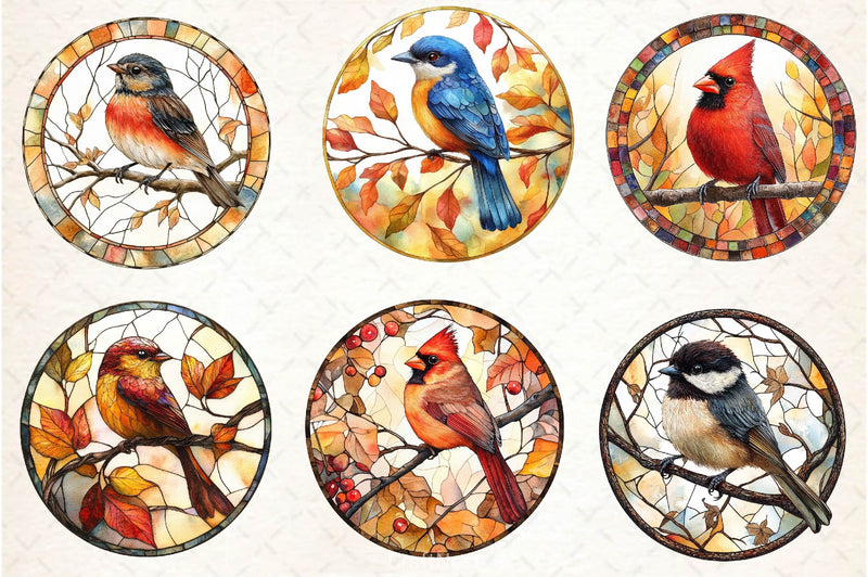 Fall Stained Glass Birds Clipart Bundle - CraftNest - Digital Crafting and Art