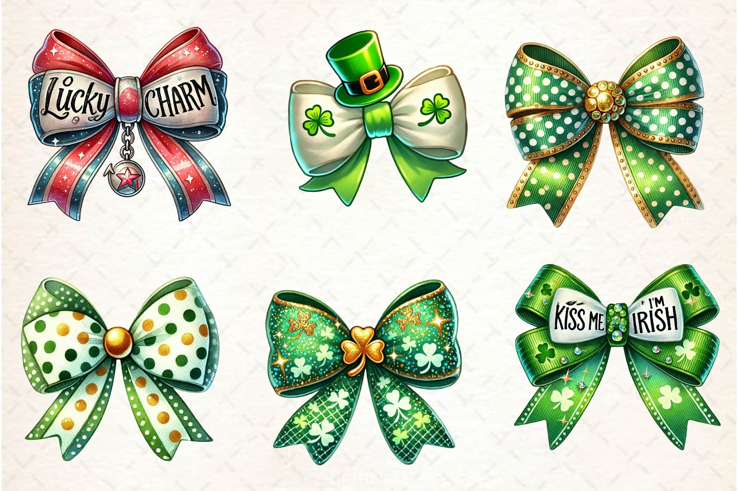 St Patricks Day Bow Clipart Bundle 3 - CraftNest - Digital Crafting and Art
