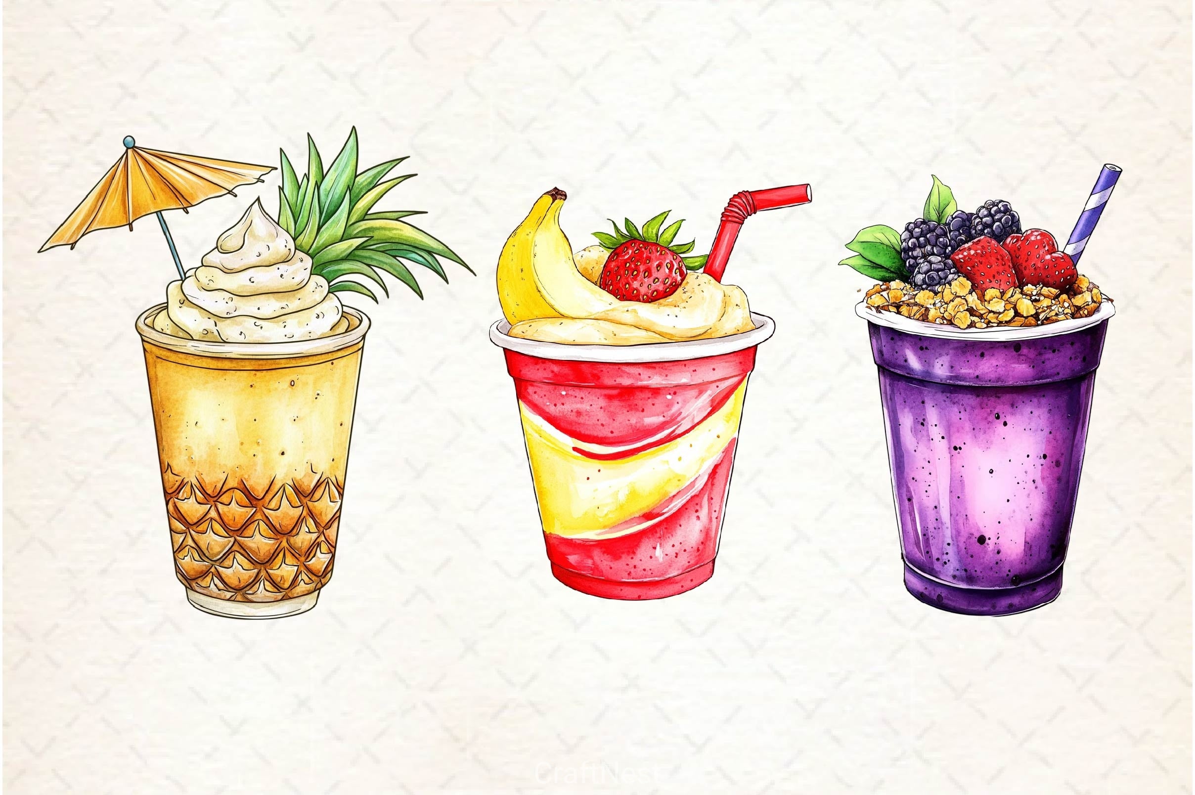 Summer Tropical Smoothie Cup Clipart Bundle 2 - CraftNest - Digital Crafting and Art