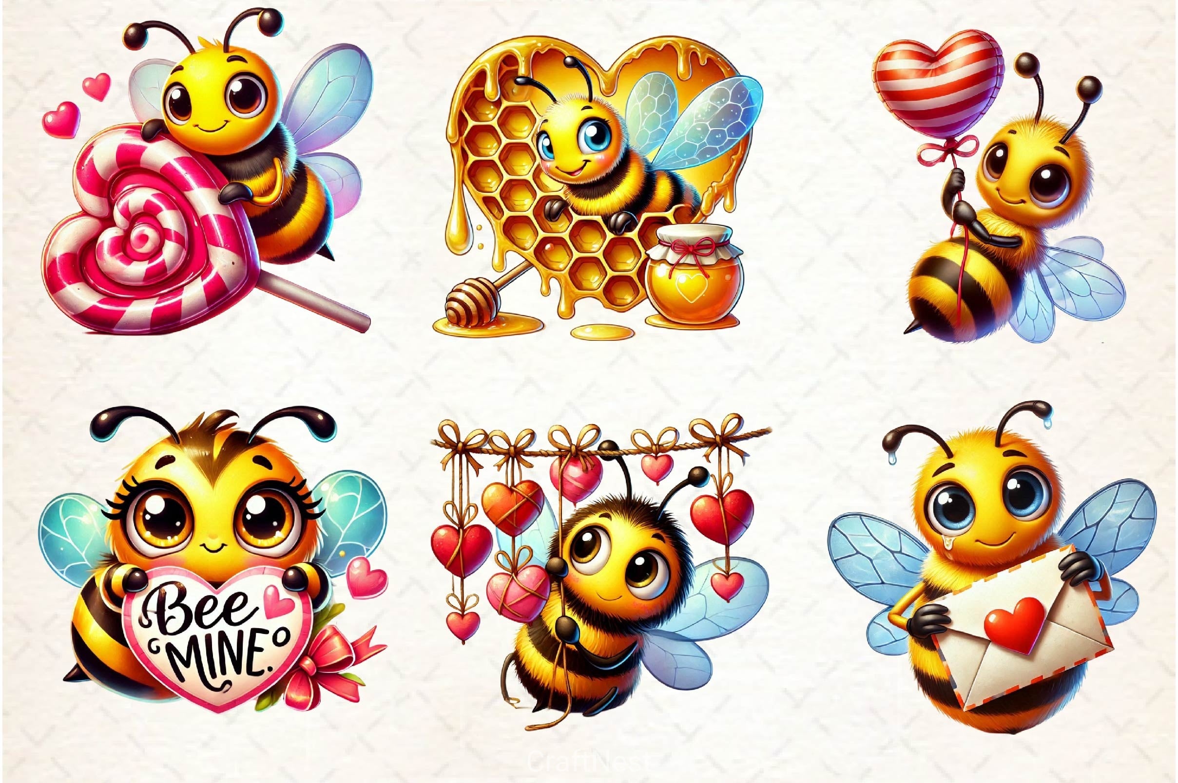 Peeking Valentine Bee Clipart Bundle 2 - CraftNest - Digital Crafting and Art