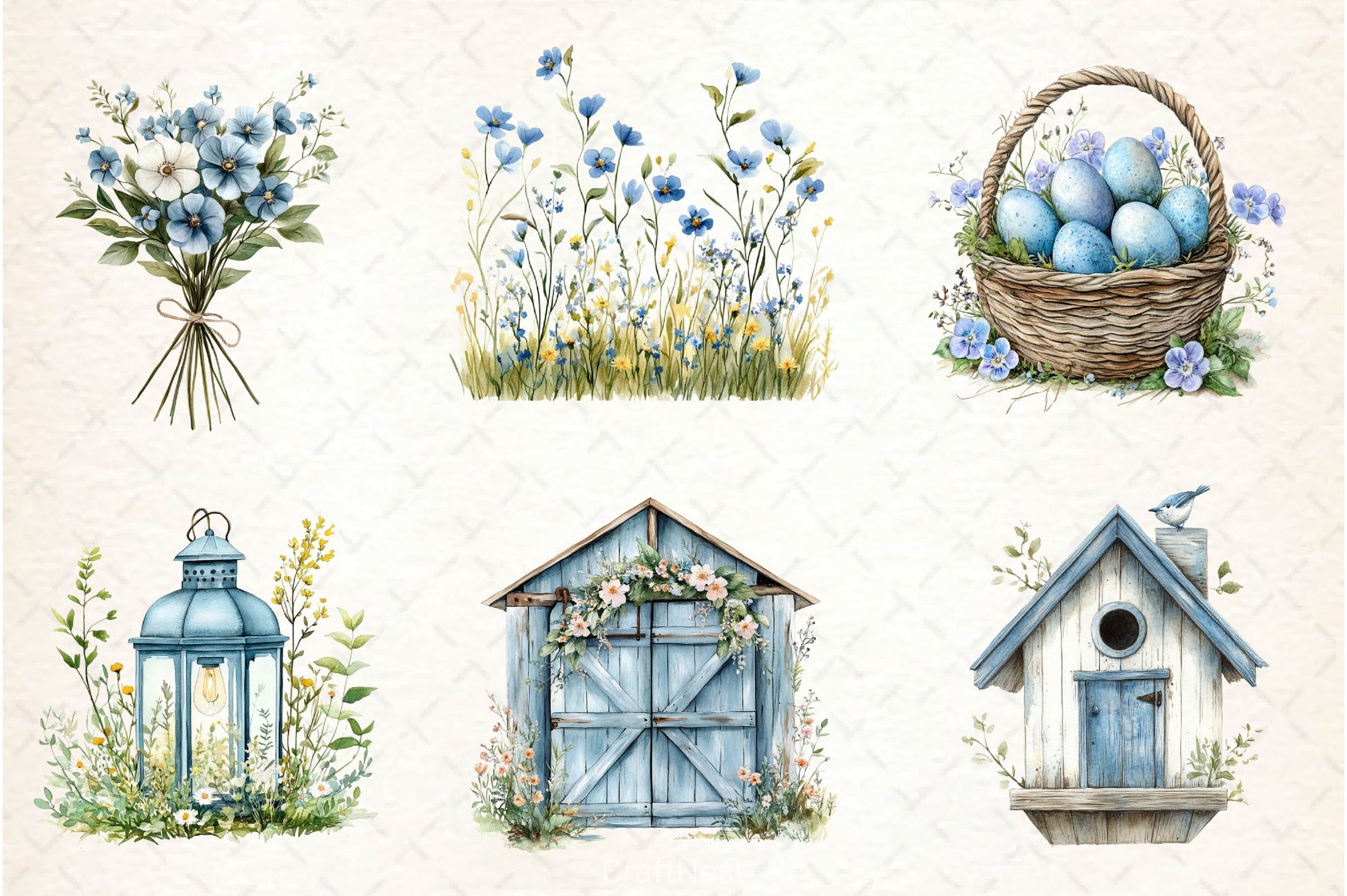Spring Neutral Blue Clipart Bundle - CraftNest - Digital Crafting and Art
