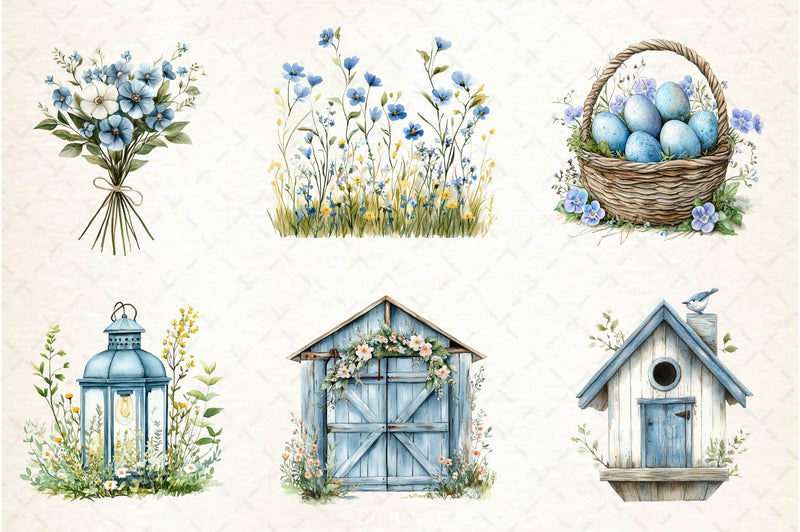 Spring Neutral Blue Clipart Bundle - CraftNest - Digital Crafting and Art