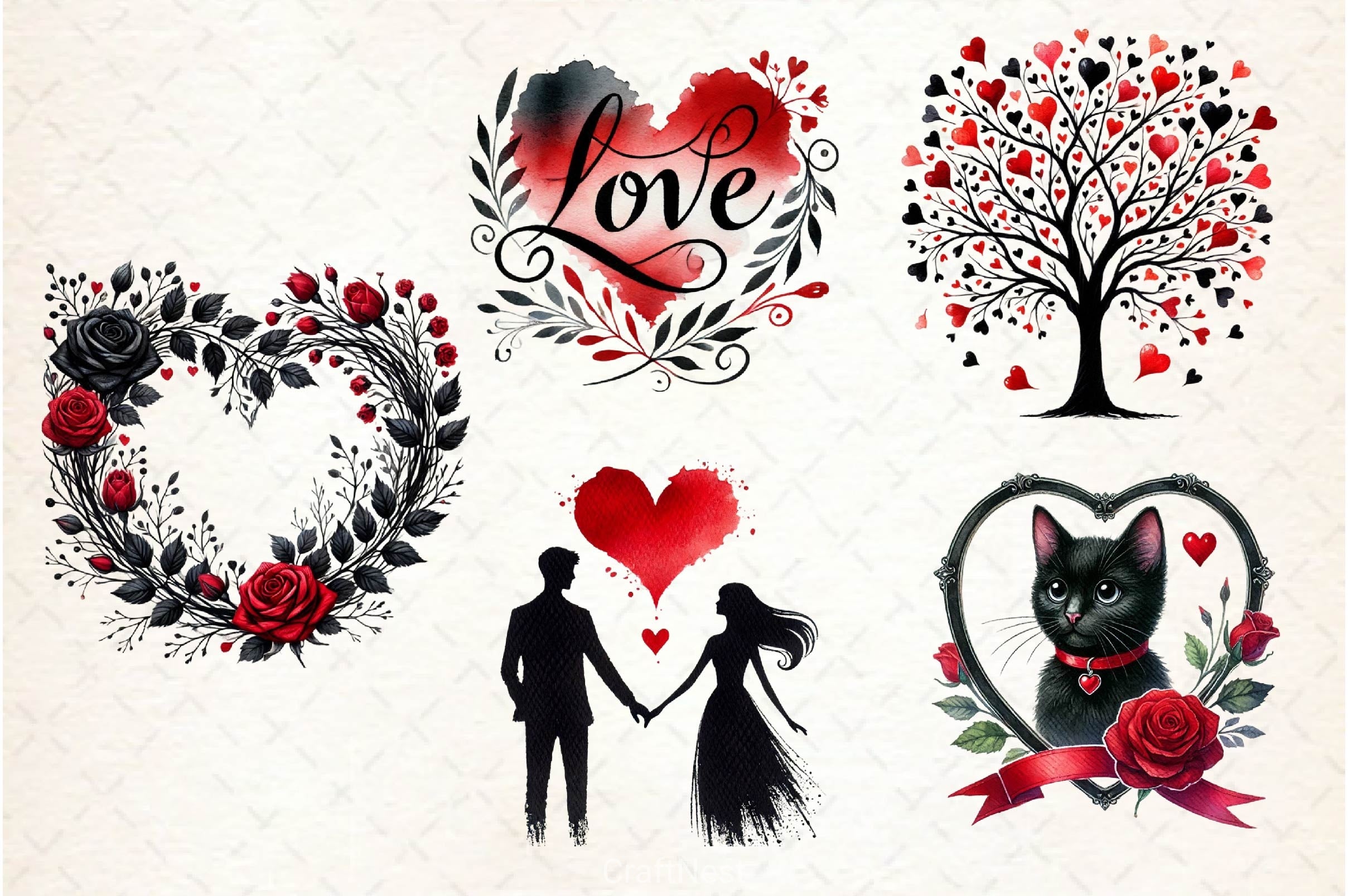 Black Valentine Clipart Bundle 3 - CraftNest - Digital Crafting and Art
