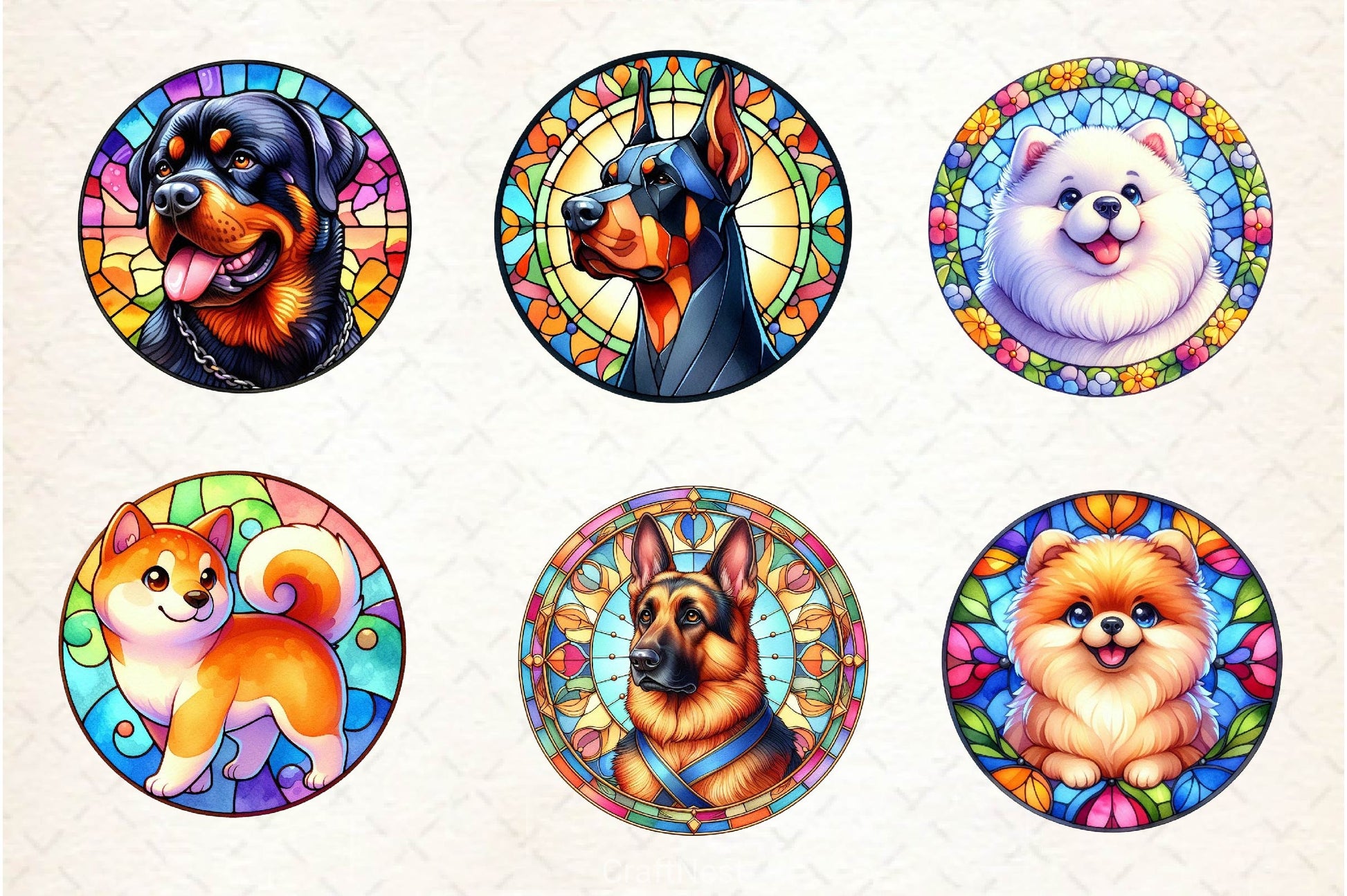 Round Stained Glass Dogs Clipart Bundle - CraftNest - Digital Crafting and Art