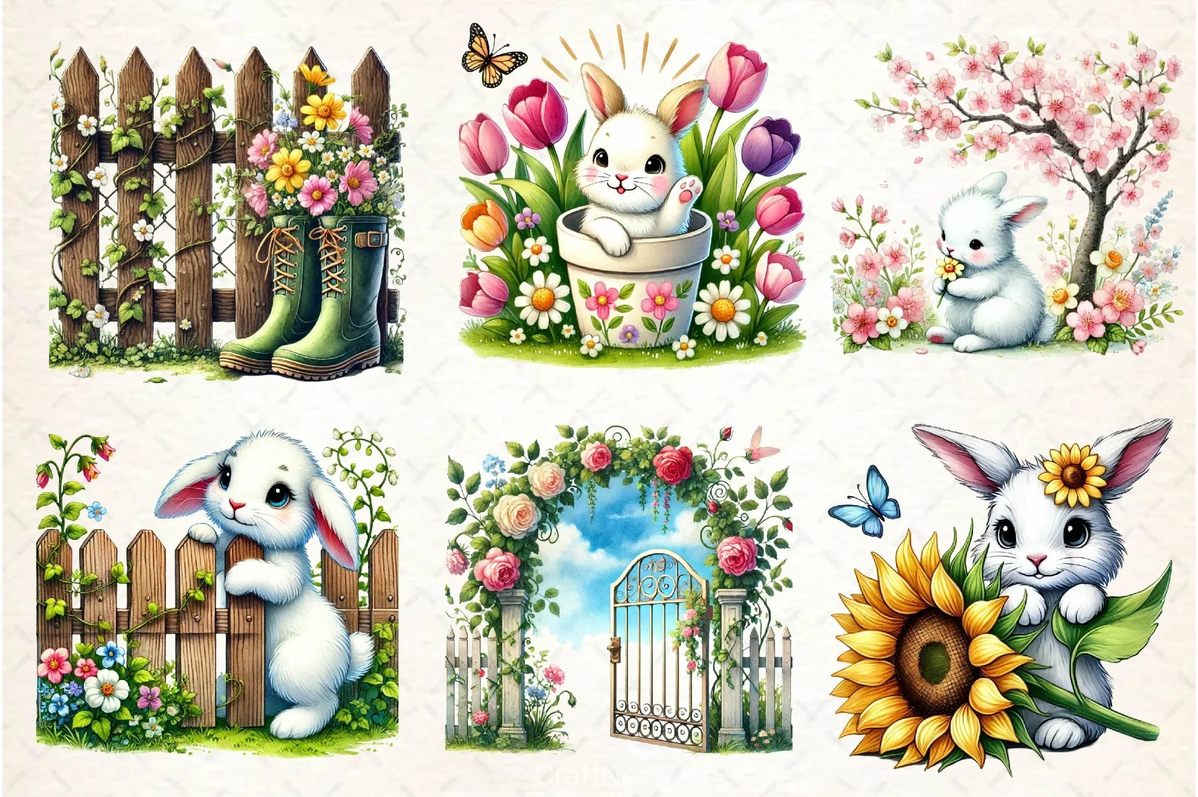 Spring Bunny Garden Clipart Bundle - CraftNest - Digital Crafting and Art