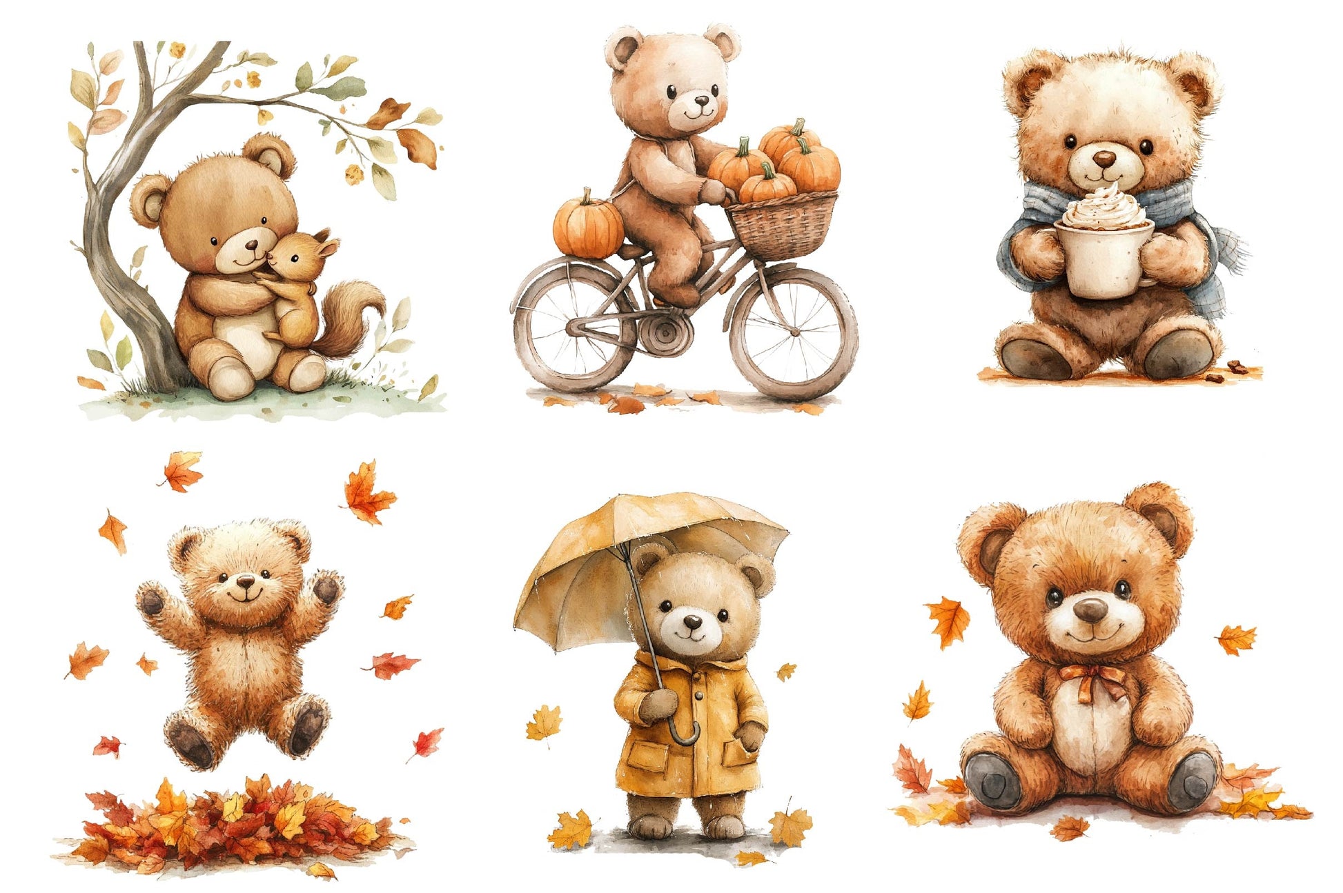 Autumn Teddy Bear Clipart Bundle 3 - CraftNest - Digital Crafting and Art