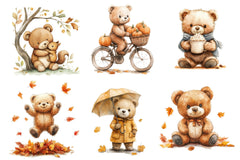 Autumn Teddy Bear Clipart Bundle 3 - CraftNest - Digital Crafting and Art